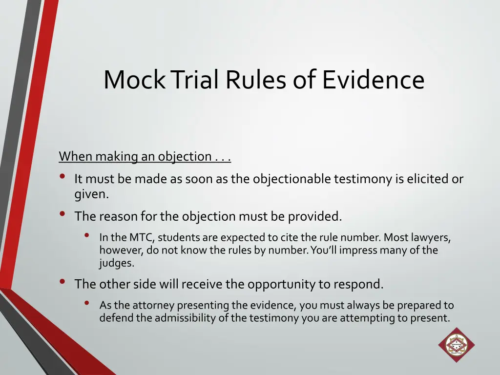 mock trial rules of evidence 2