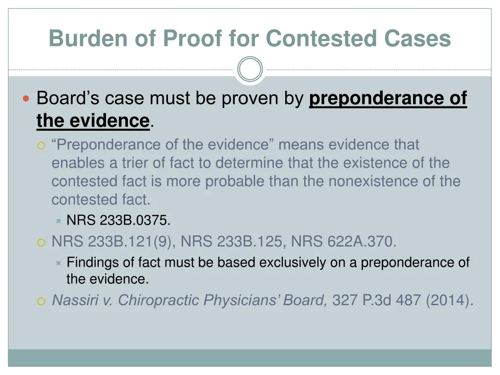 burden of proof for contested cases