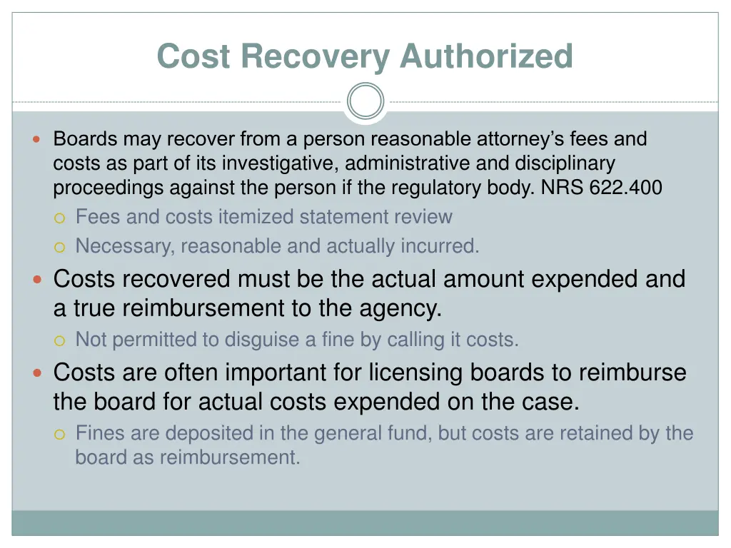 cost recovery authorized