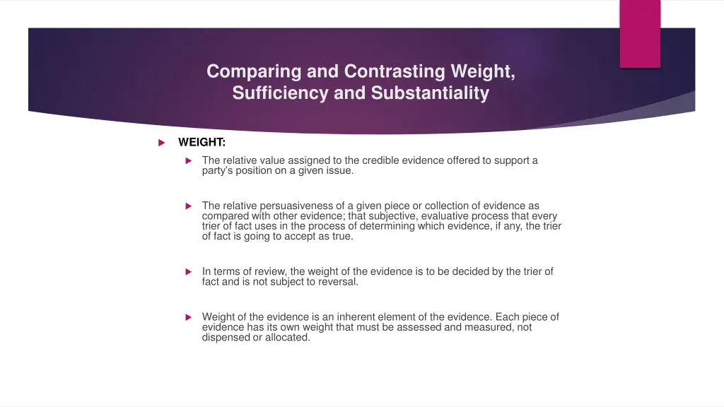 comparing and contrasting weight sufficiency