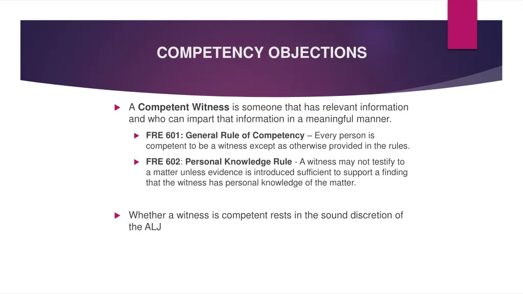 competency objections