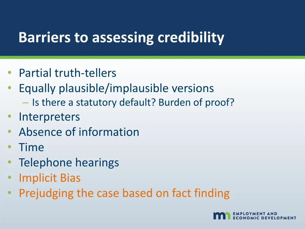 barriers to assessing credibility 1