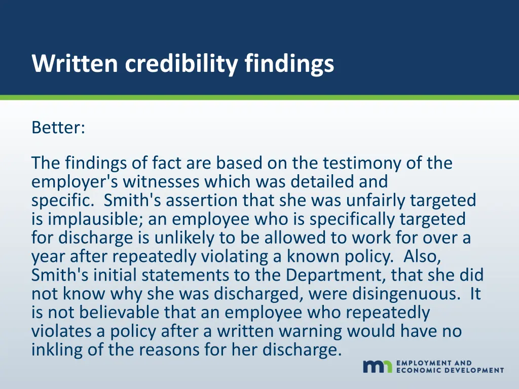 written credibility findings 1