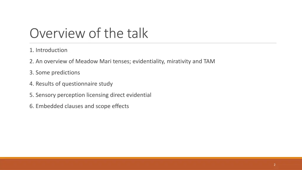 overview of the talk