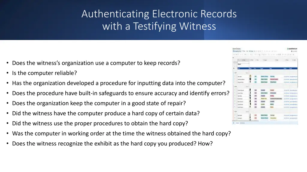 authenticating electronic records with