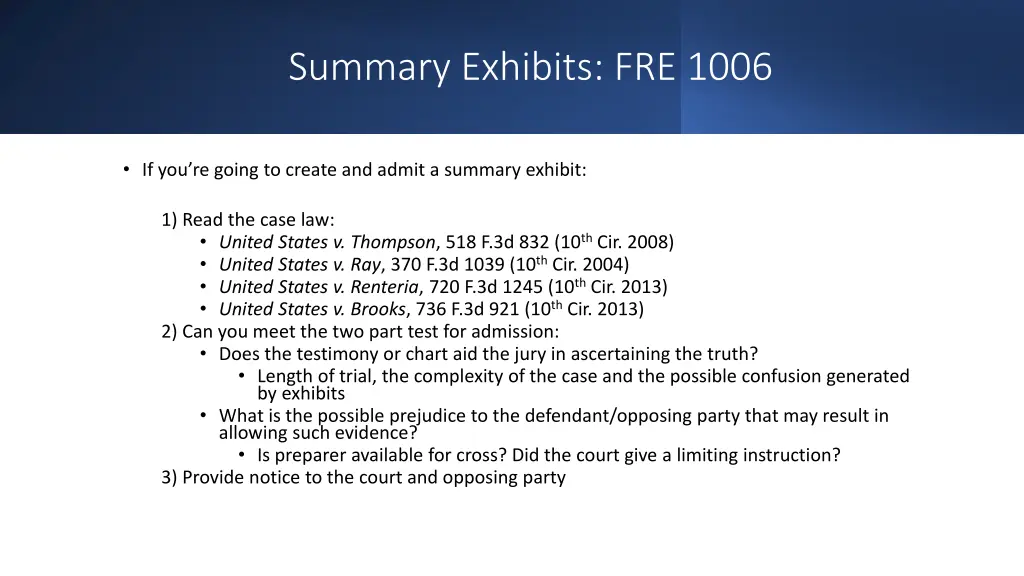 summary exhibits fre 1006 1