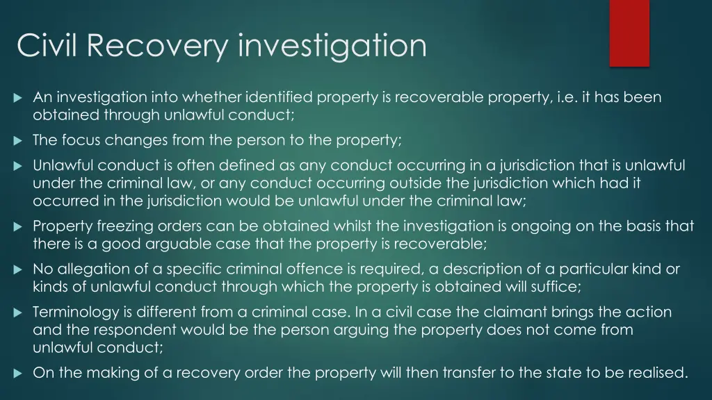 civil recovery investigation