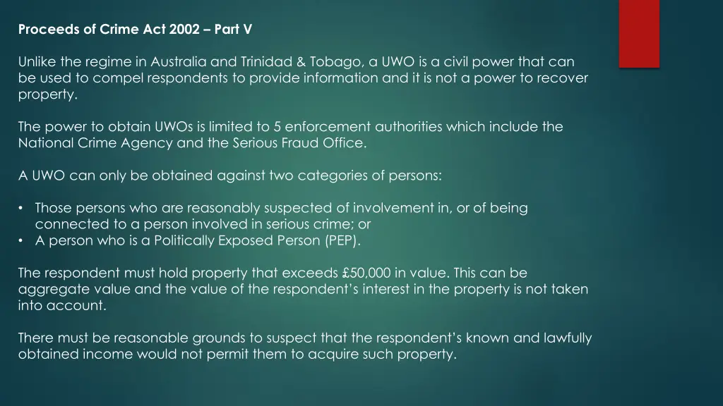 proceeds of crime act 2002 part v