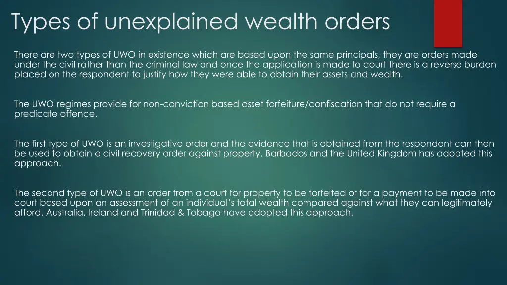 types of unexplained wealth orders