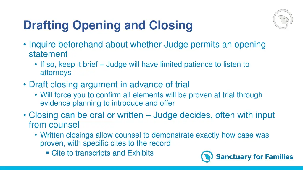 drafting opening and closing