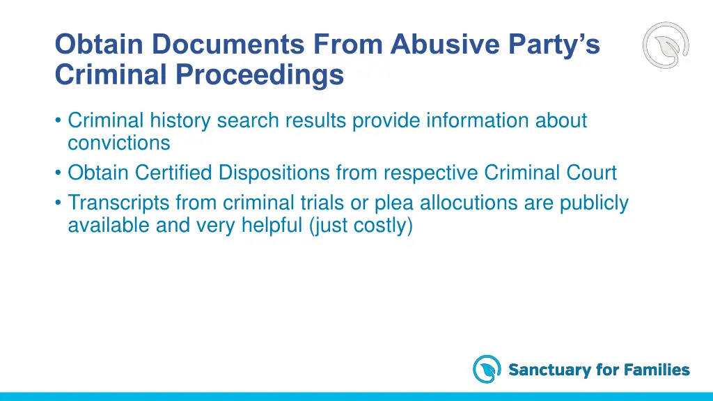 obtain documents from abusive party s criminal