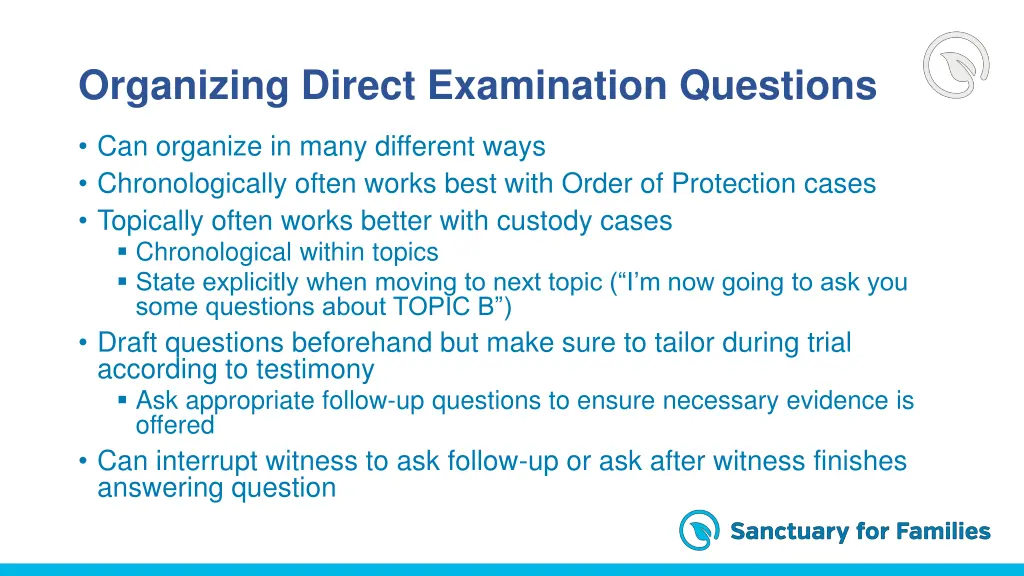 organizing direct examination questions