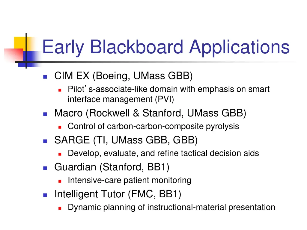 early blackboard applications