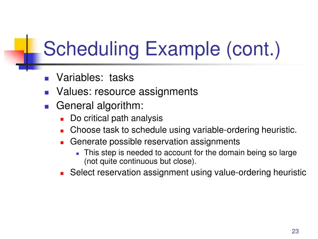 scheduling example cont