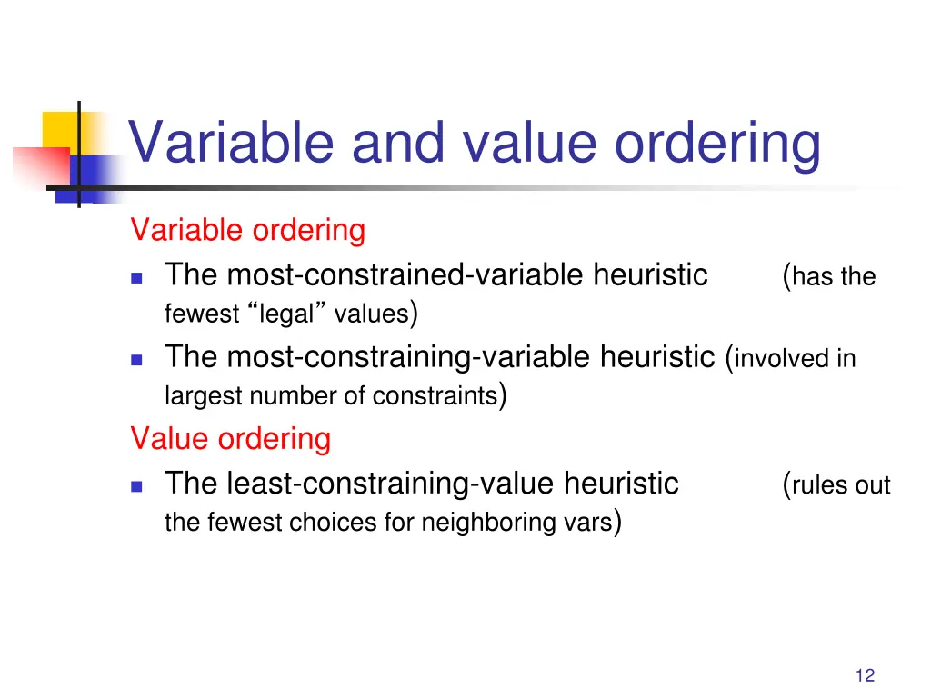 variable and value ordering