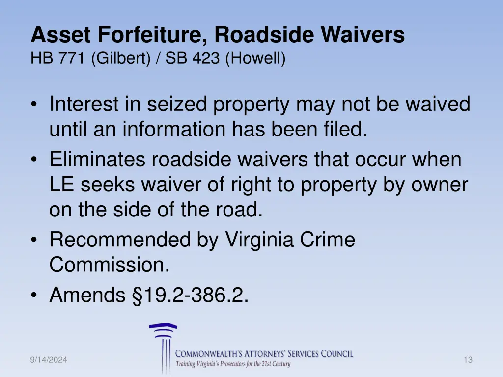 asset forfeiture roadside waivers hb 771 gilbert