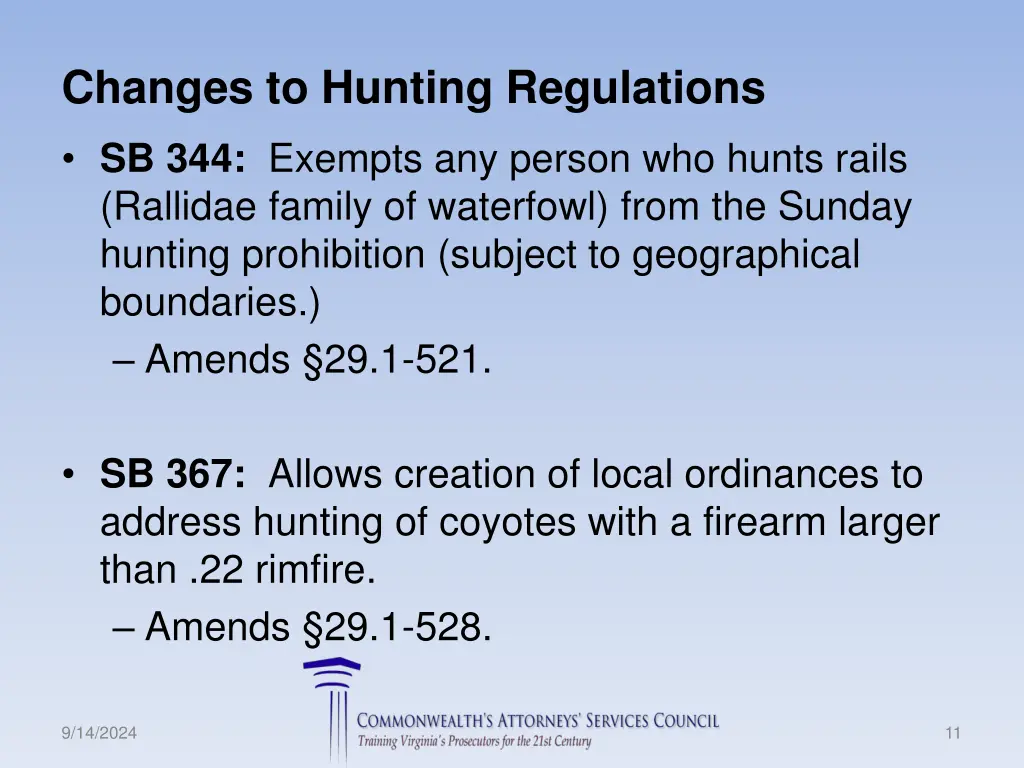 changes to hunting regulations