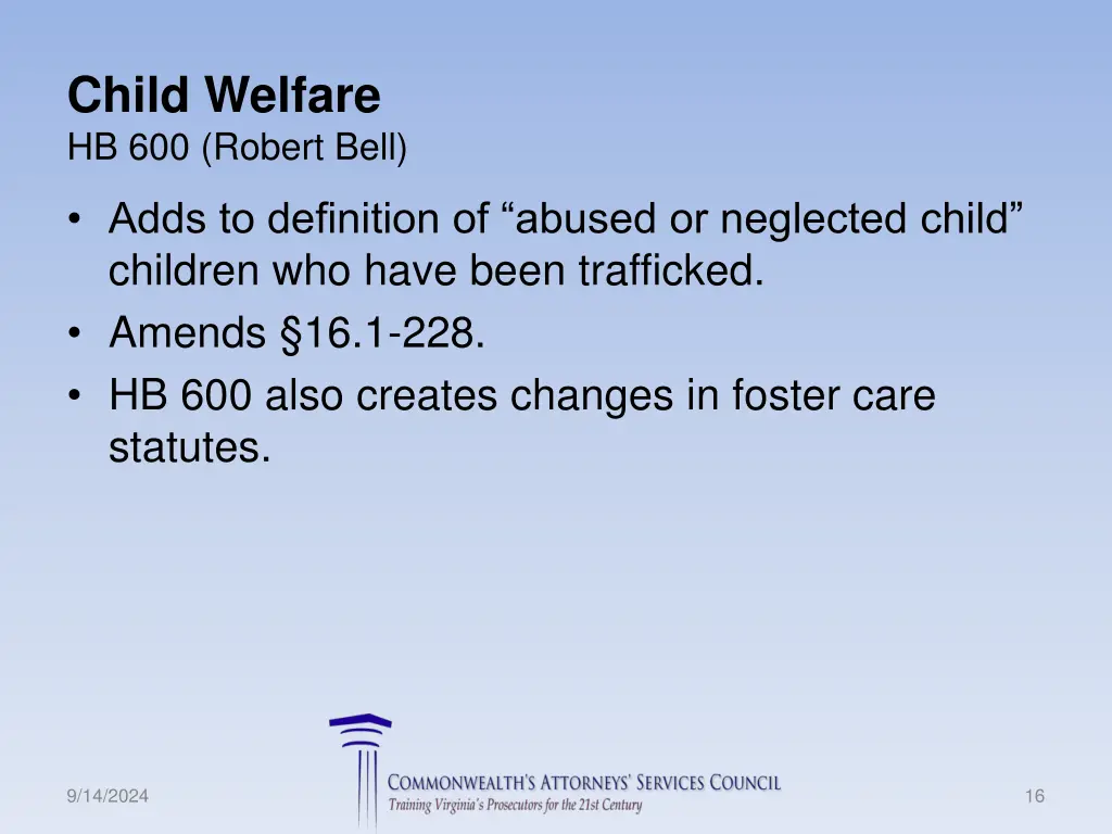 child welfare hb 600 robert bell