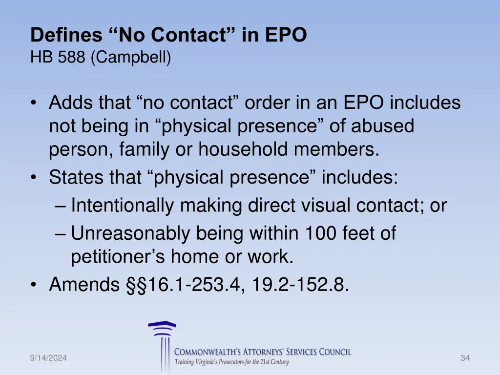 defines no contact in epo hb 588 campbell