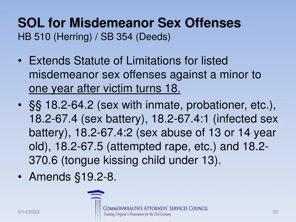 sol for misdemeanor sex offenses hb 510 herring