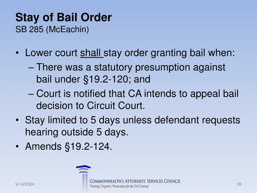 stay of bail order sb 285 mceachin