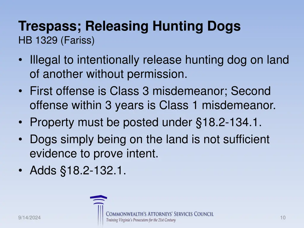 trespass releasing hunting dogs hb 1329 fariss