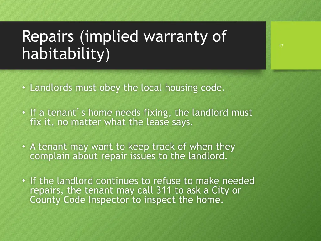 repairs implied warranty of habitability