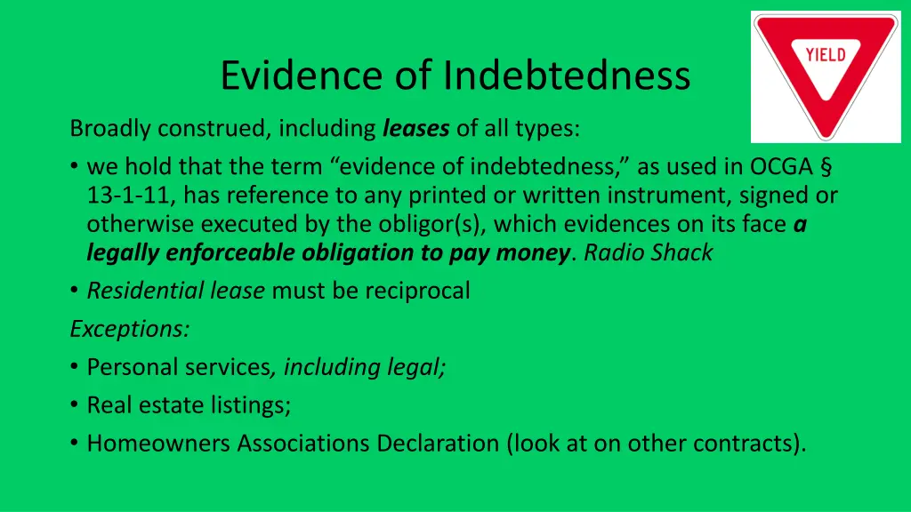 evidence of indebtedness