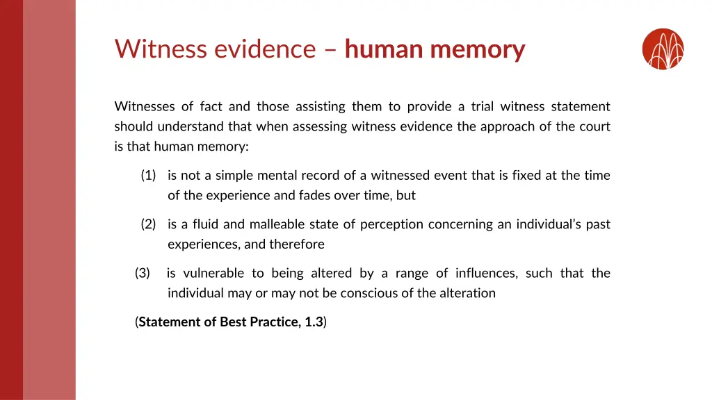 witness evidence human memory