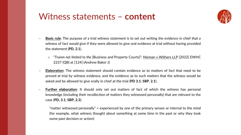 witness statements content