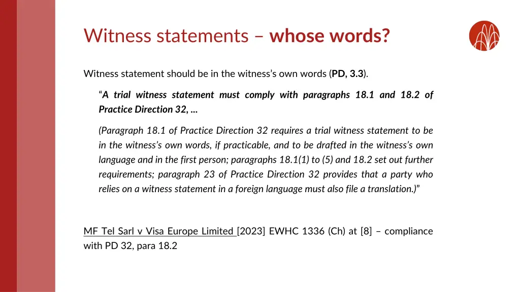 witness statements whose words