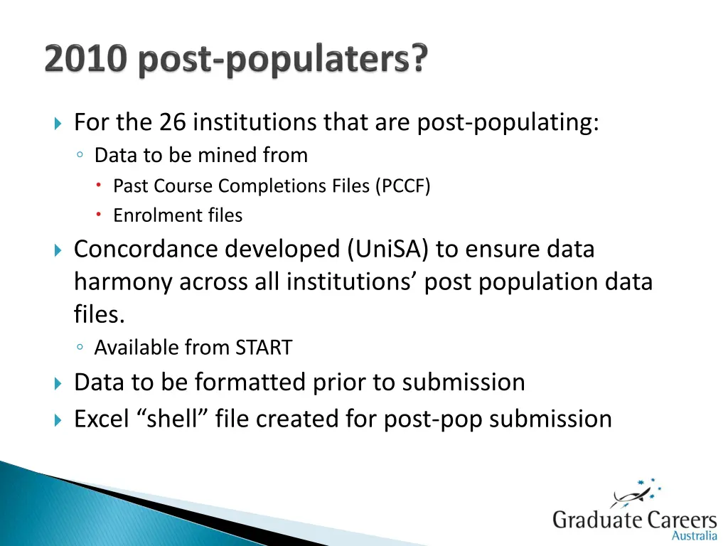 for the 26 institutions that are post populating