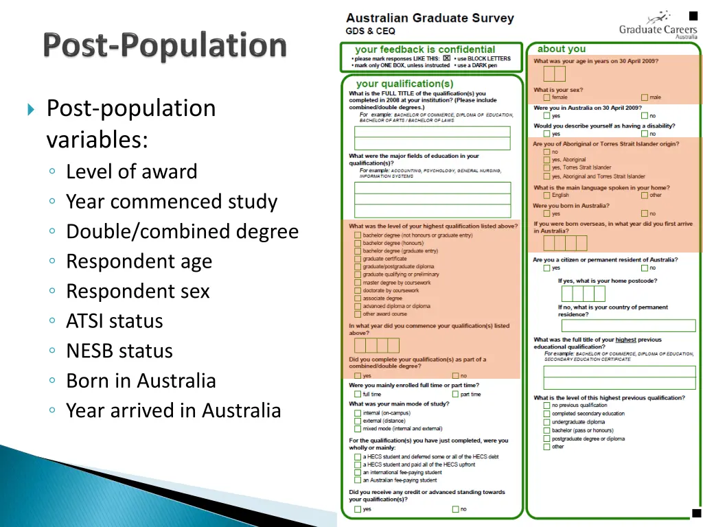 post population variables level of award year