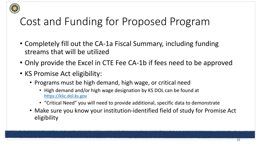 cost and funding for proposed program