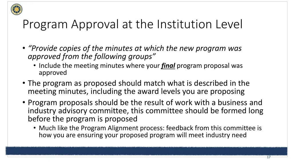 program approval at the institution level