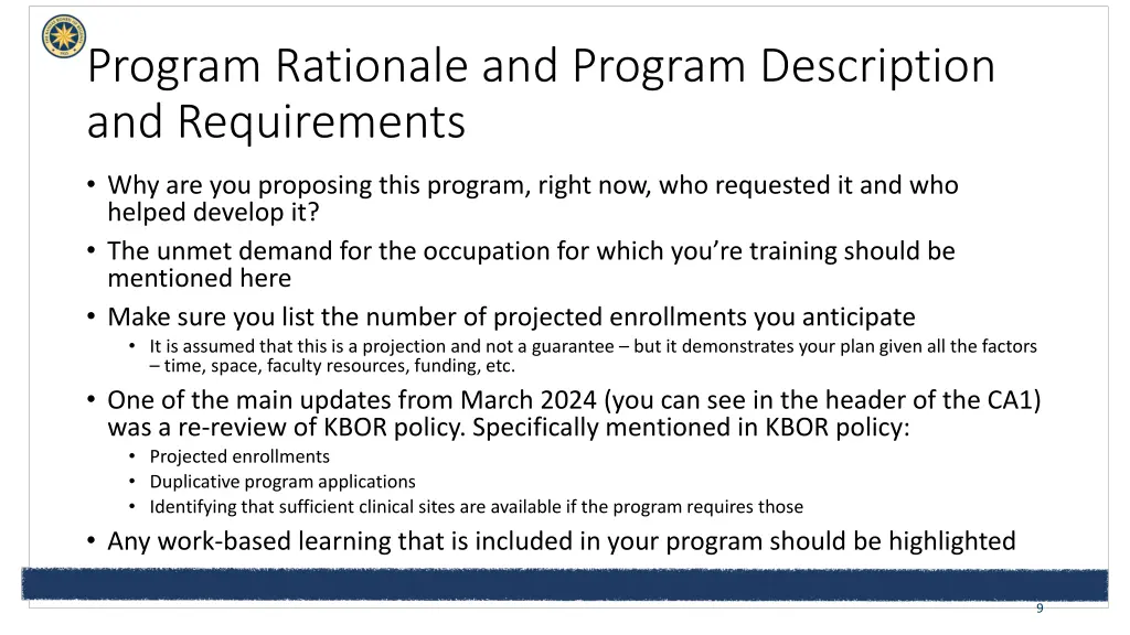 program rationale and program description