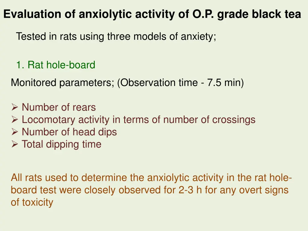 evaluation of anxiolytic activity of o p grade