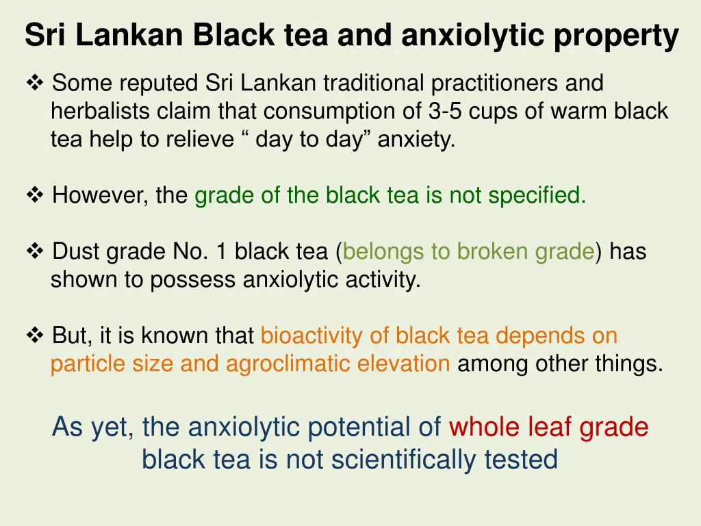 sri lankan black tea and anxiolytic property