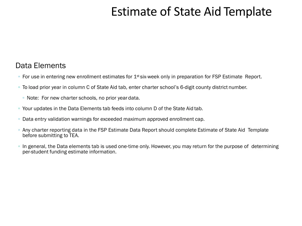 estimate of state aid template 1