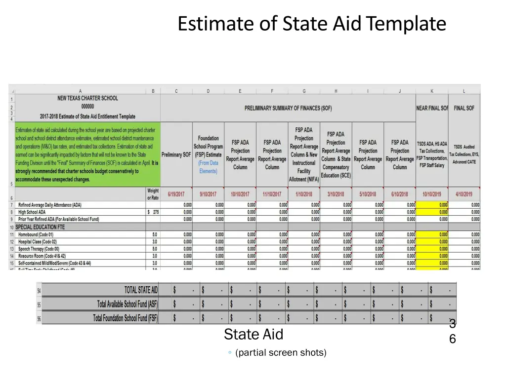 estimate of state aid template 6