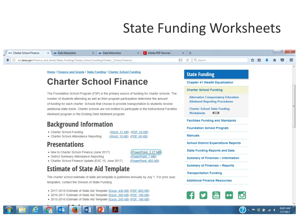 state funding worksheets