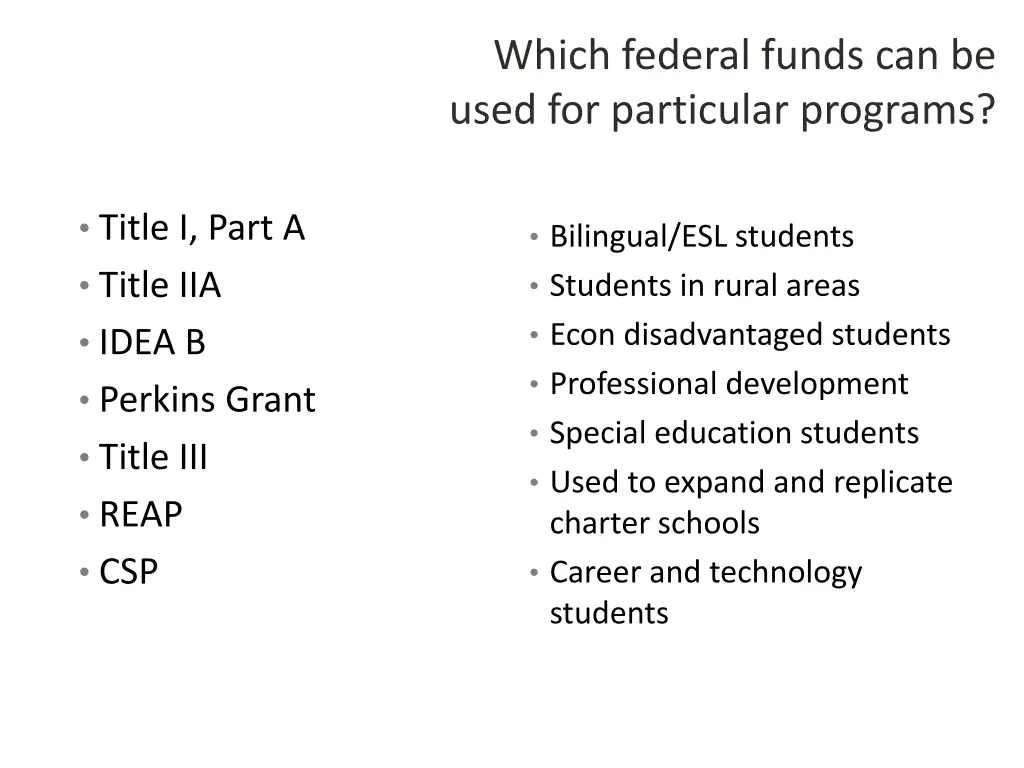 which federal funds can be used for particular