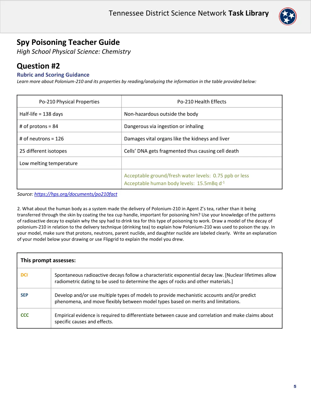 tennessee district science network task library 4