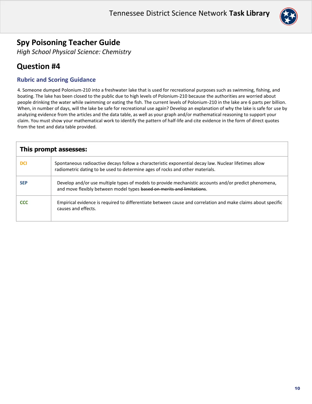 tennessee district science network task library 9