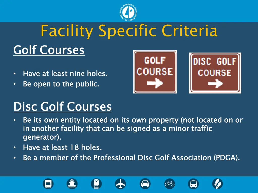 facility specific criteria golf courses