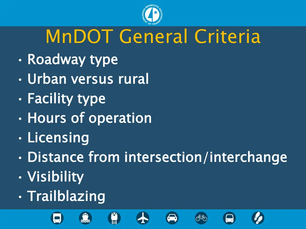 mndot general criteria roadway type urban versus