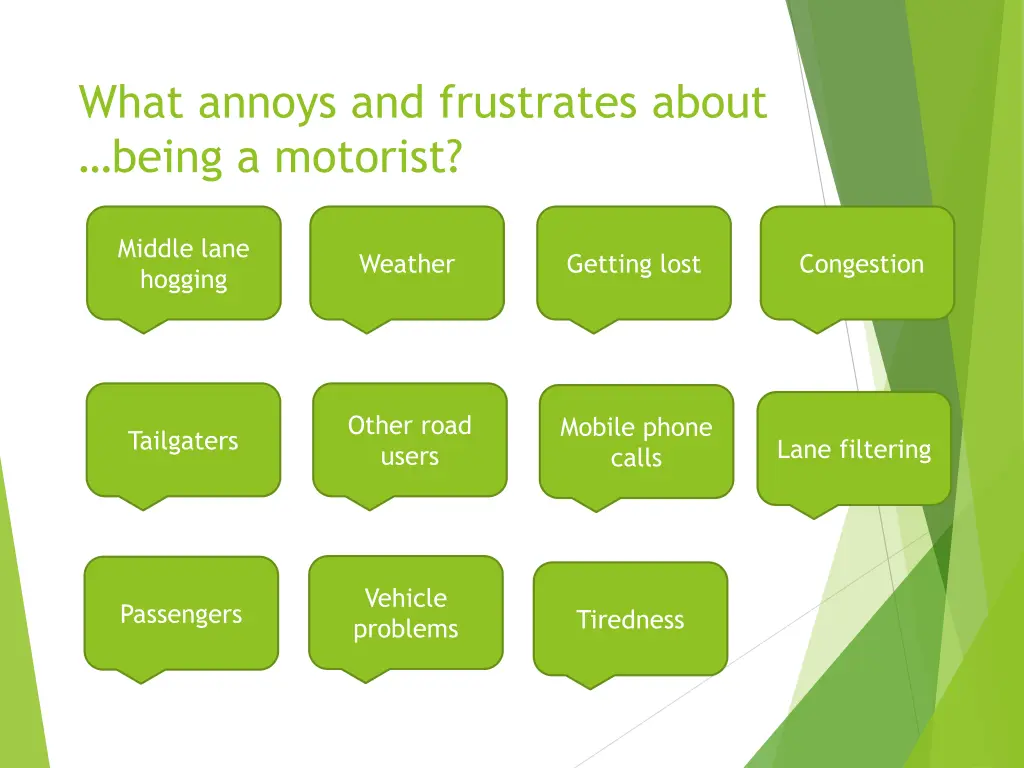 what annoys and frustrates about being a motorist