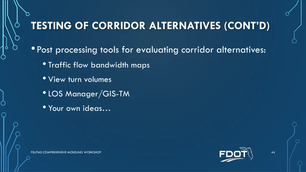 testing of corridor alternatives cont d 1