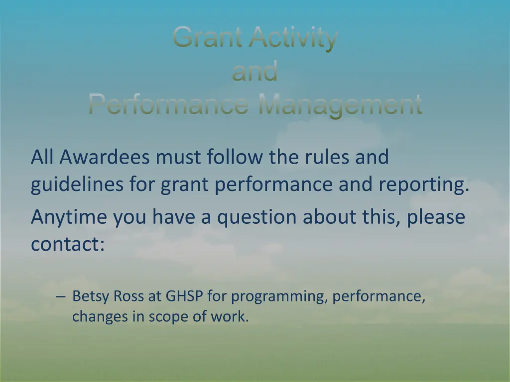 grant activity and performance management