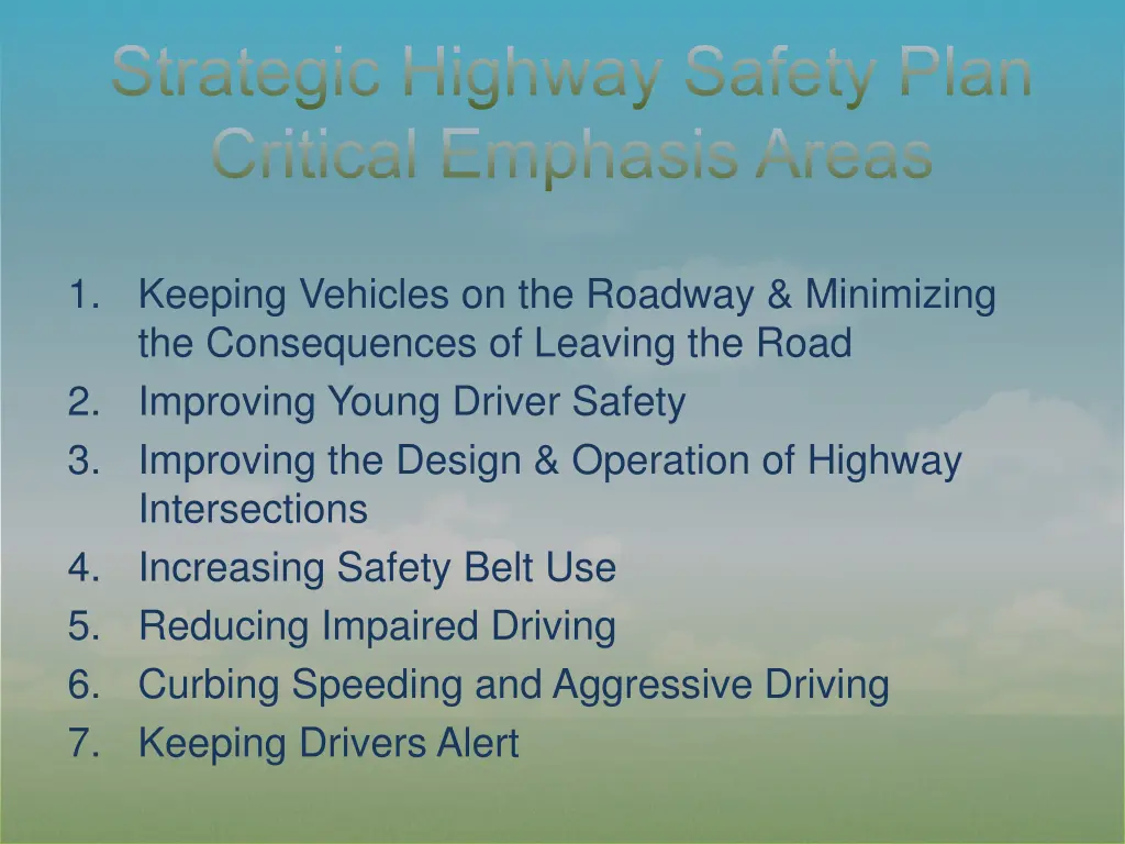 strategic highway safety plan critical emphasis